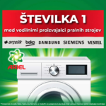 Advertisement poster featuring a white washing machine on a green background with a red banner reading '&Scaron;TEVILKA 1' and brand logos (Ar&ccedil;elik, Beko, Samsung, Siemens, Vestel).